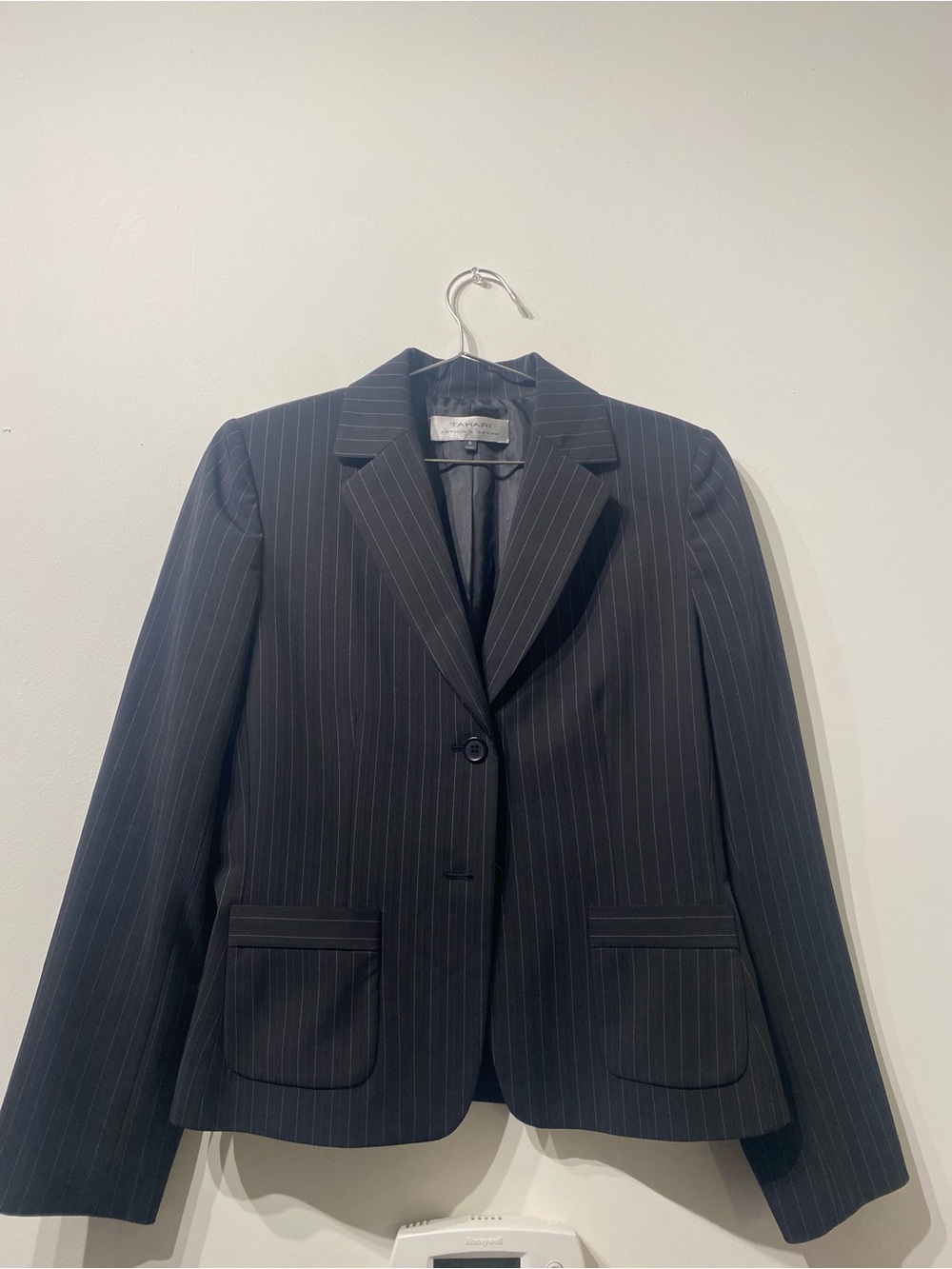 Tahari Black Pinstripe Single-Button Blazer